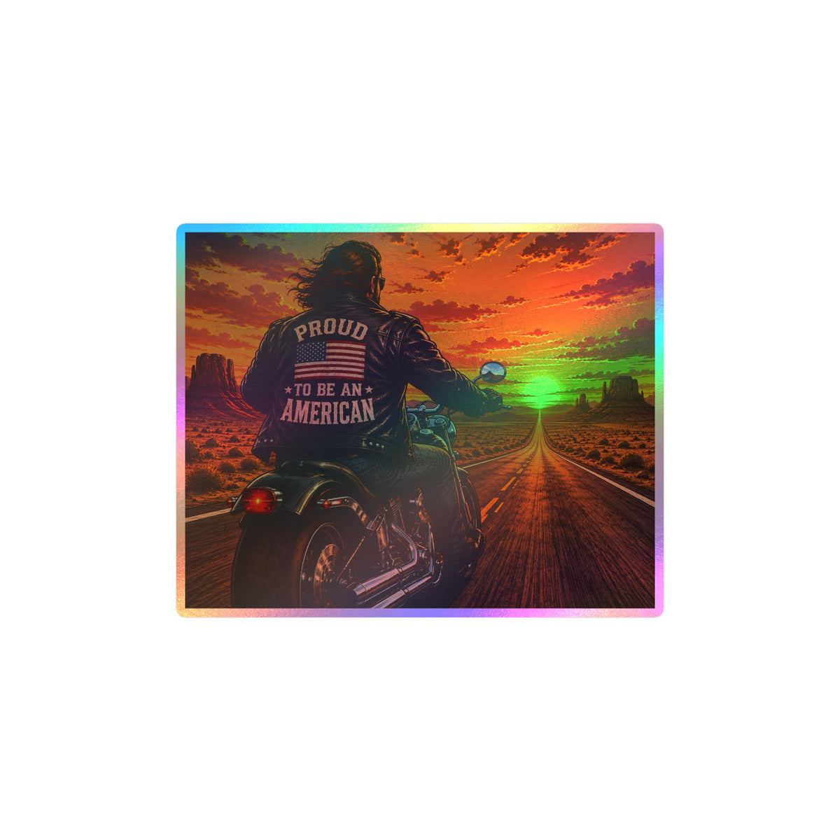 American Biker Sunset Decal - "Proud To Be An American" Kiss-Cut Vinyl Sticker