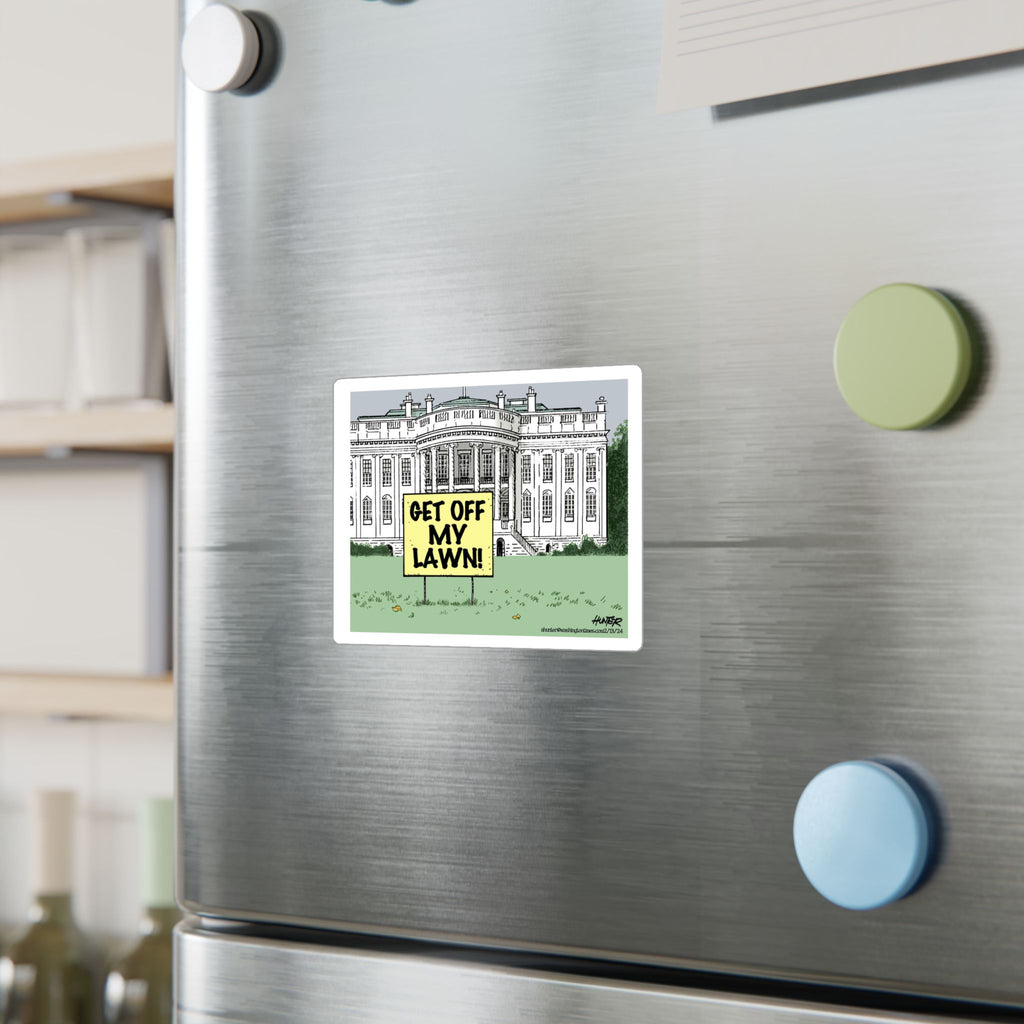 "Get Off My Lawn" White House Political Cartoon Kiss-Cut Decal - Alexander Hunter (The Washington Times)