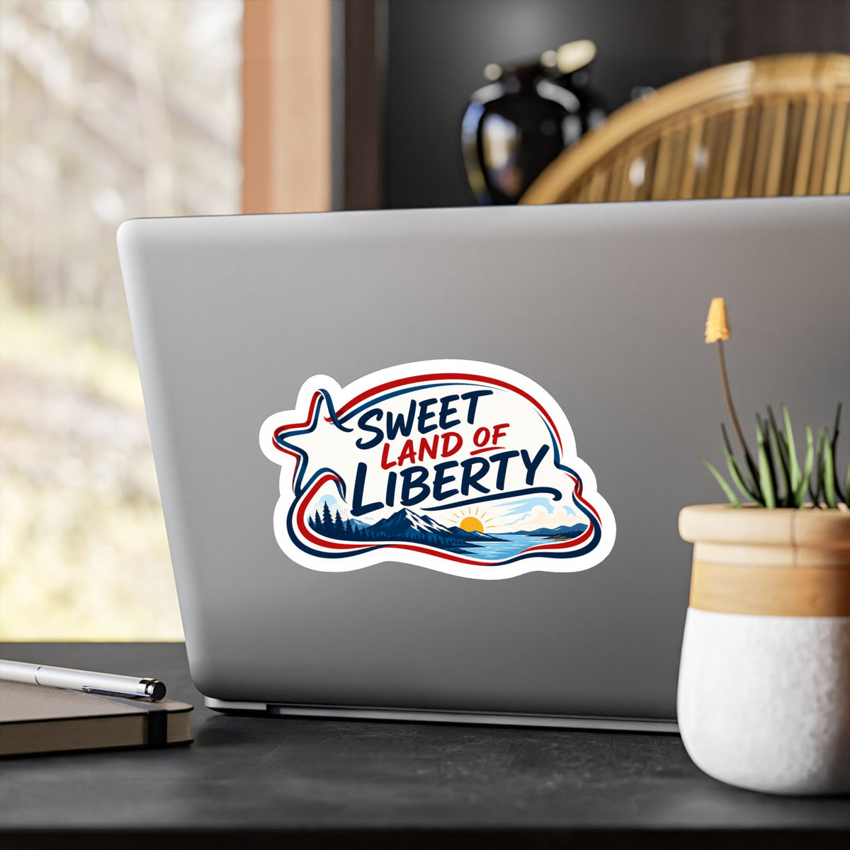 Sweet Land of Liberty Sunset Vinyl Sticker — Patriotic Kiss-Cut Decal