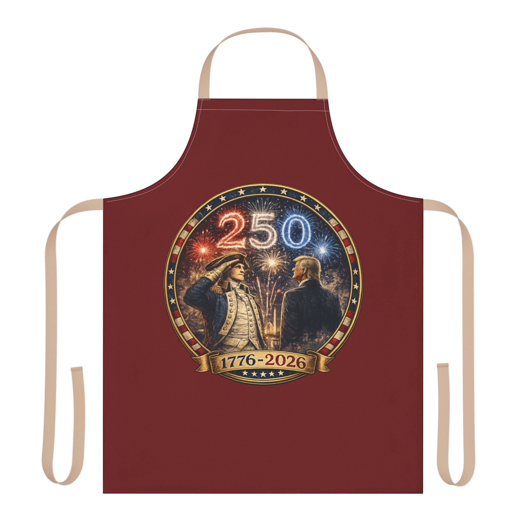 250th Anniversary Apron — 1776–2026 Patriotic Fireworks Kitchen Apron