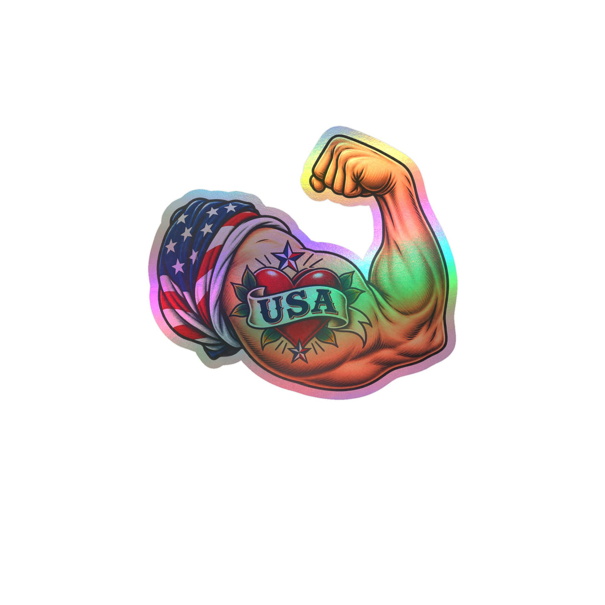 USA Muscle Arm Vinyl Sticker — Patriotic Kiss-Cut Decal