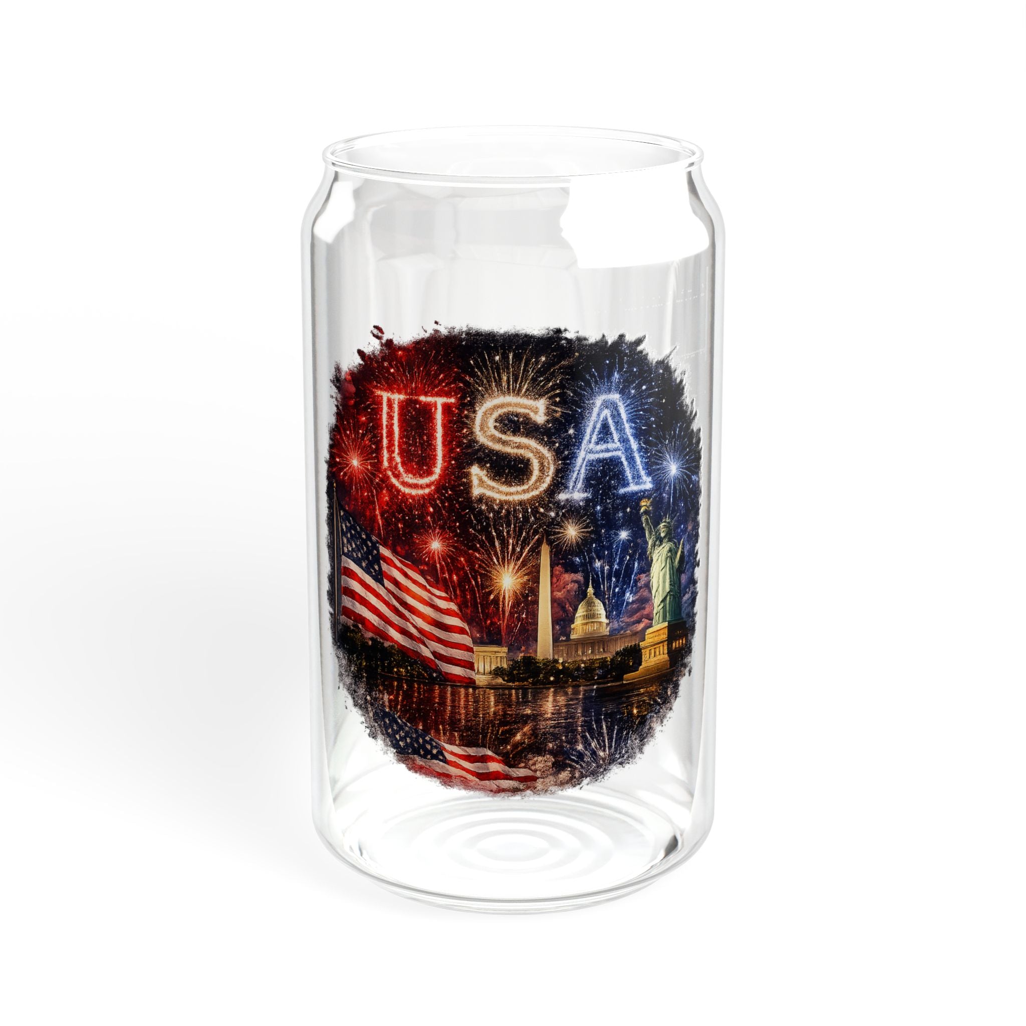 USA Fireworks Sipper Glass – 16oz Patriotic Summer Drink Cup with Straw