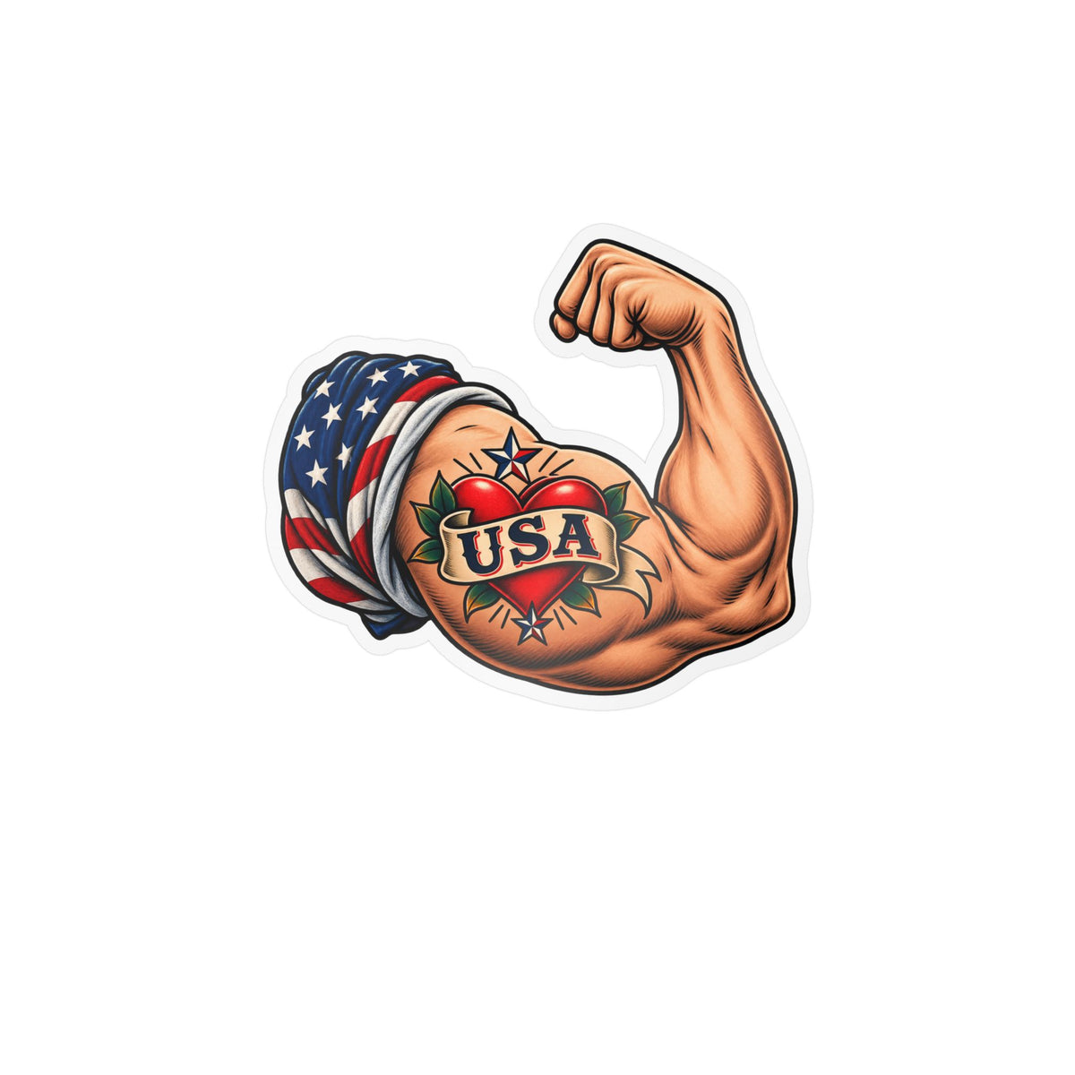USA Muscle Arm Vinyl Sticker — Patriotic Kiss-Cut Decal