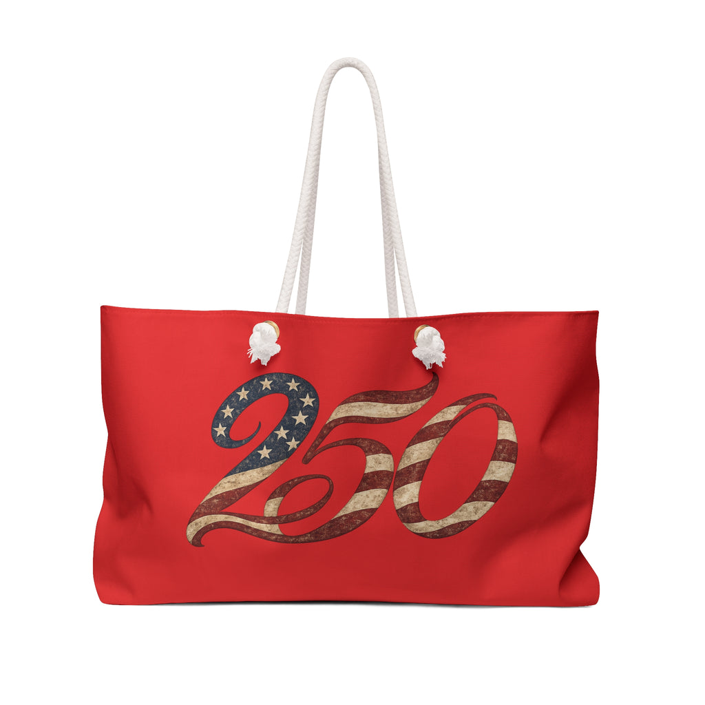 Patriotic 250 Weekender Bag – American Flag Script Travel Tote