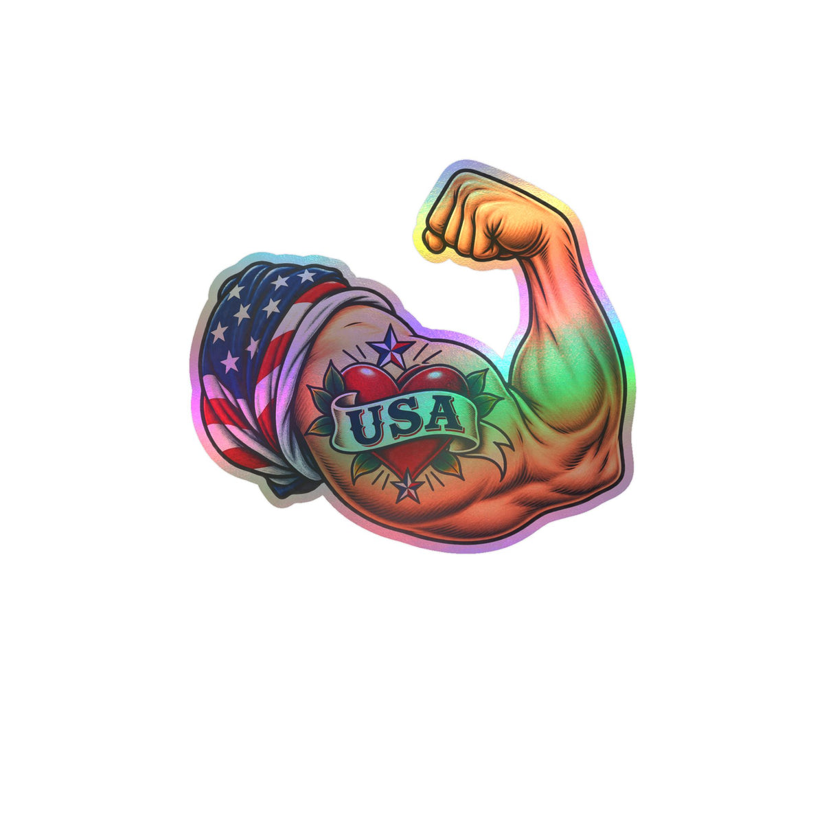 USA Muscle Arm Vinyl Sticker — Patriotic Kiss-Cut Decal
