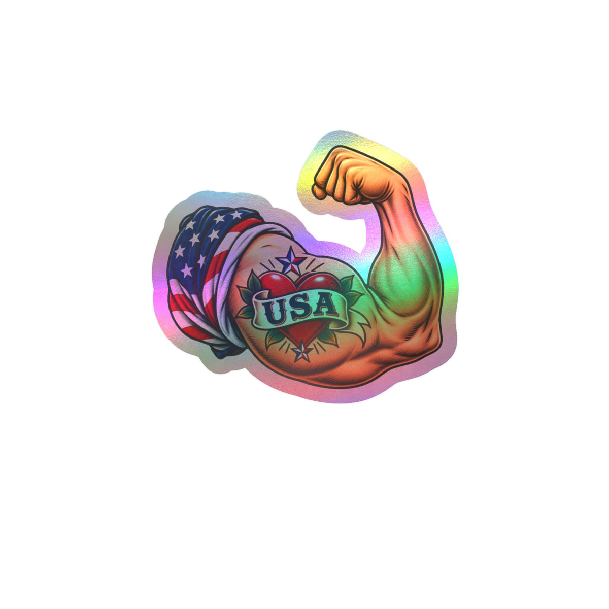 USA Muscle Arm Vinyl Sticker — Patriotic Kiss-Cut Decal