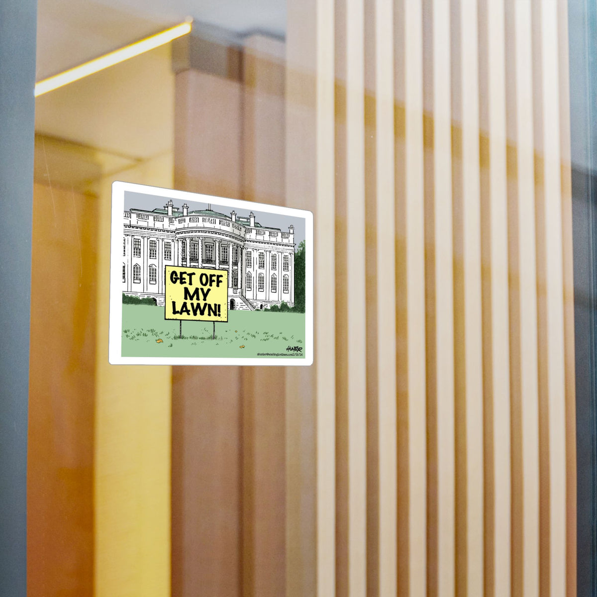 "Get Off My Lawn" White House Political Cartoon Kiss-Cut Decal - Alexander Hunter (The Washington Times)