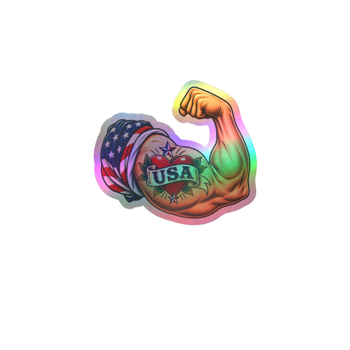 USA Muscle Arm Vinyl Sticker — Patriotic Kiss-Cut Decal