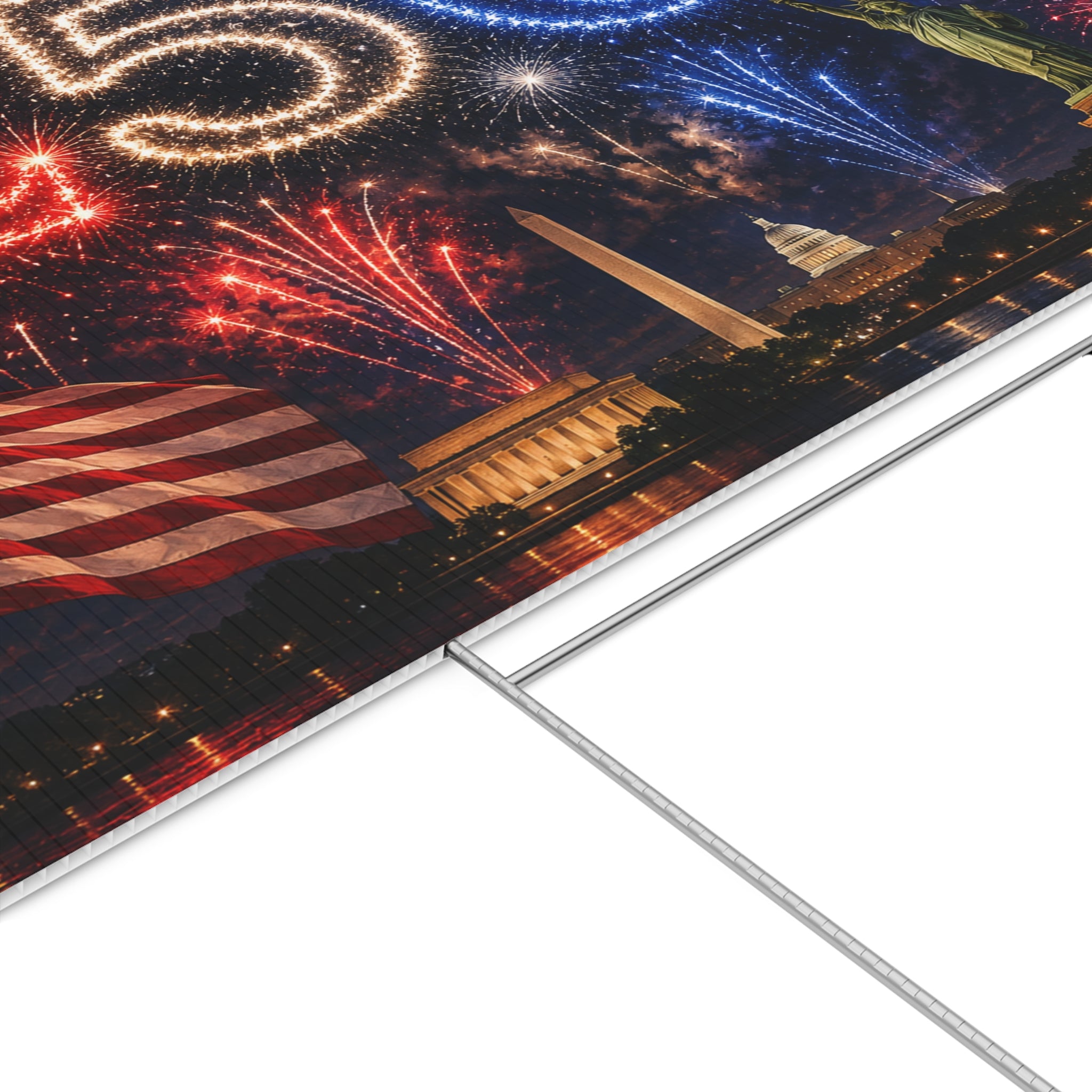 250th Anniversary Patriotic Lawn Sign — American Flag, Fireworks & Statue of Liberty
