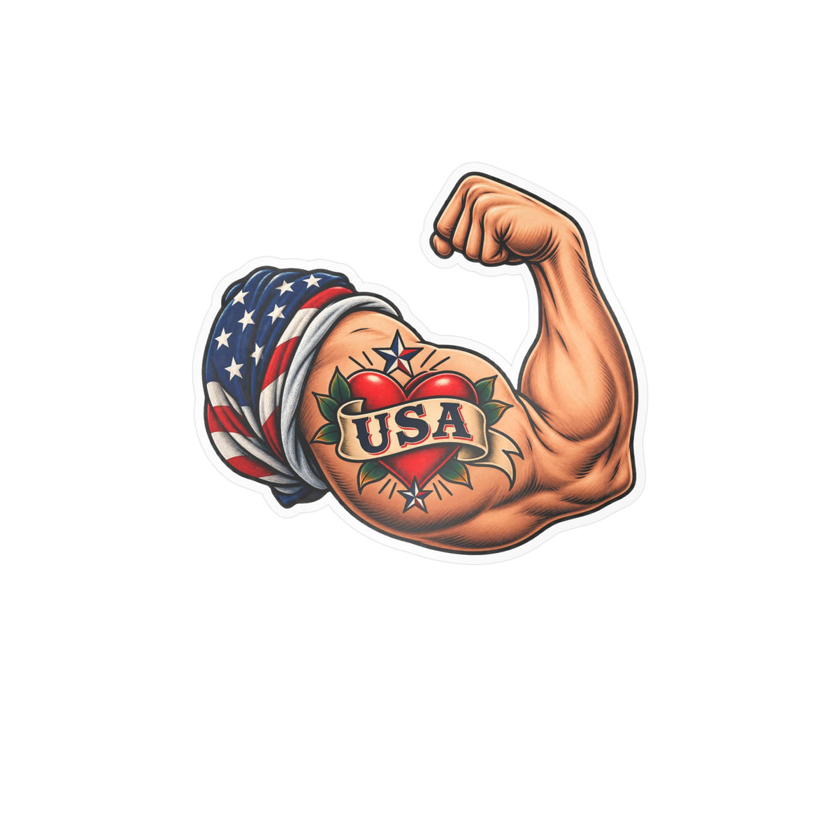 USA Muscle Arm Vinyl Sticker — Patriotic Kiss-Cut Decal
