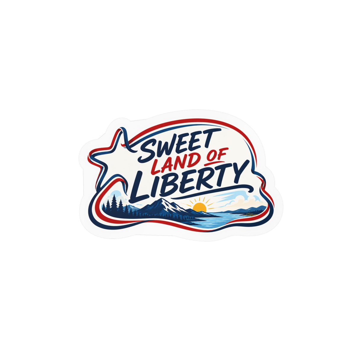 Sweet Land of Liberty Sunset Vinyl Sticker — Patriotic Kiss-Cut Decal