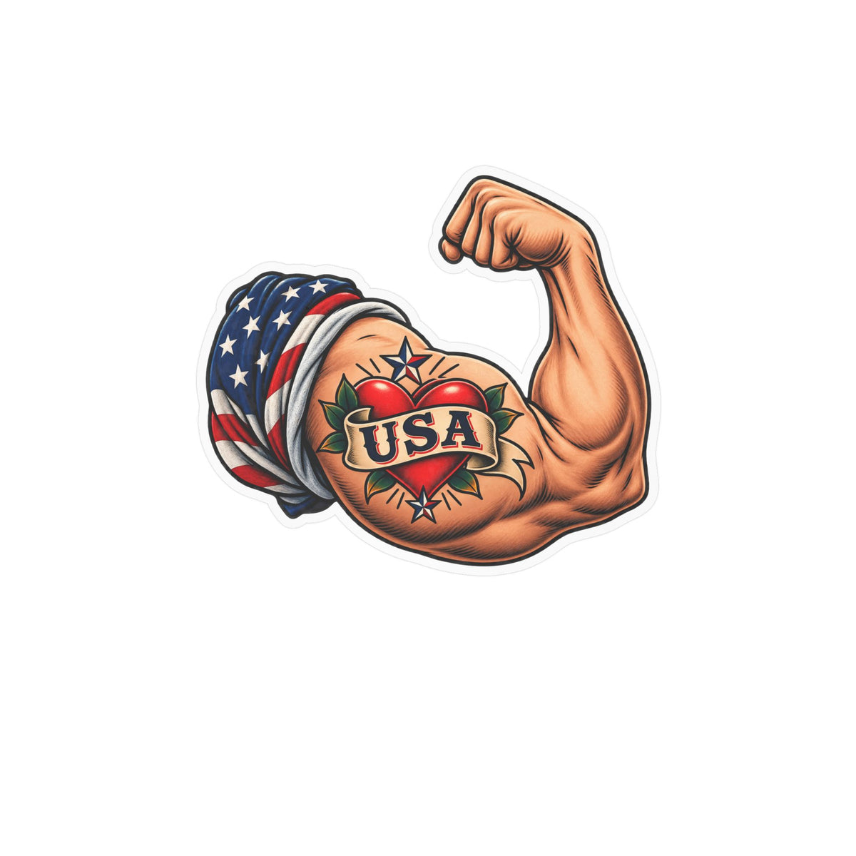 USA Muscle Arm Vinyl Sticker — Patriotic Kiss-Cut Decal