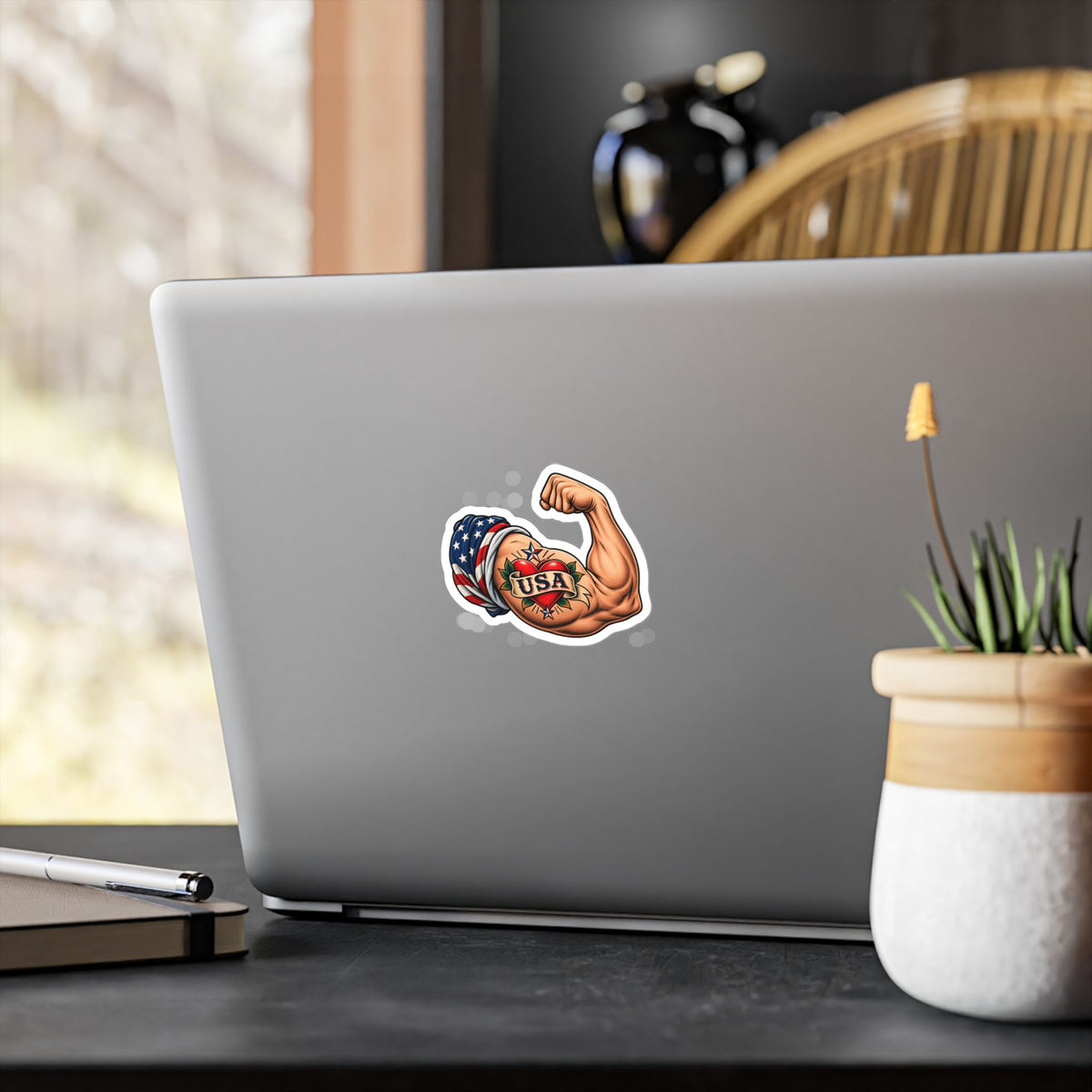 USA Muscle Arm Vinyl Sticker — Patriotic Kiss-Cut Decal