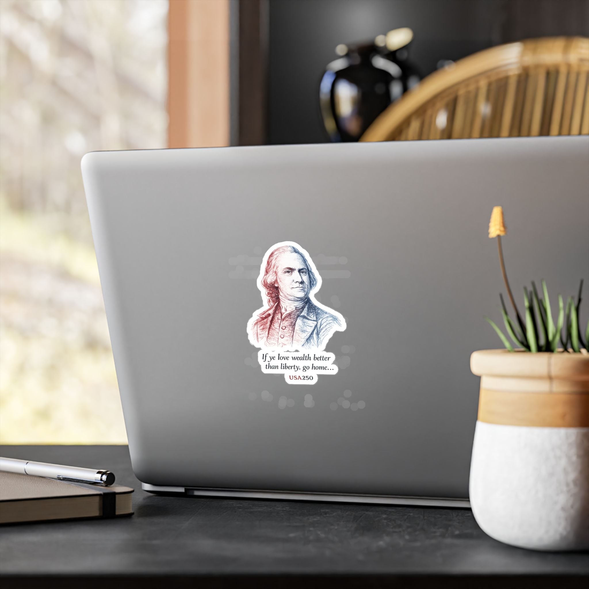 Kiss-Cut Vinyl Sticker — Samuel Adams Portrait with Quote “If you love wealth better than liberty, go home…”
