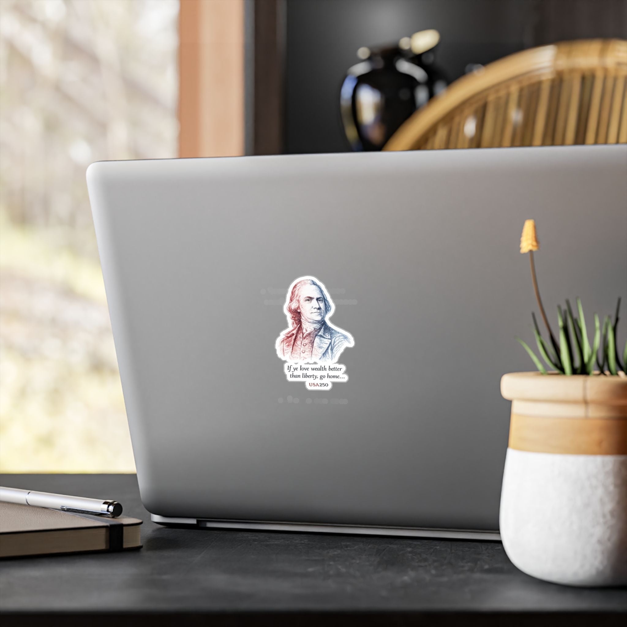 Kiss-Cut Vinyl Sticker — Samuel Adams Portrait with Quote “If you love wealth better than liberty, go home…”