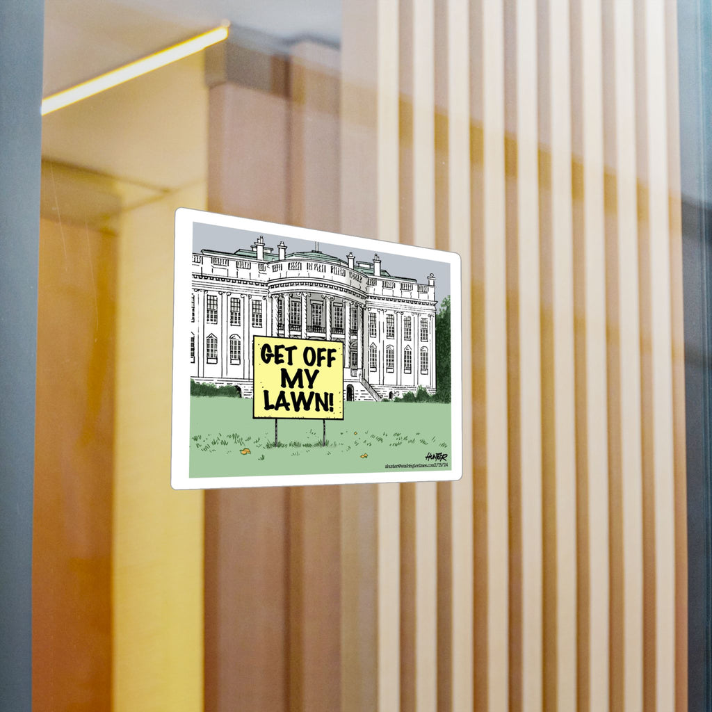 "Get Off My Lawn" White House Political Cartoon Kiss-Cut Decal - Alexander Hunter (The Washington Times)