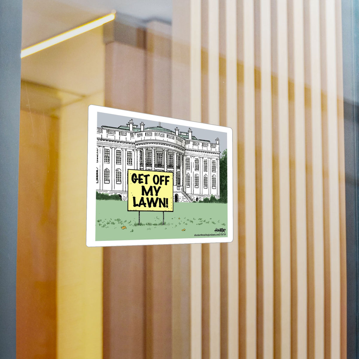 "Get Off My Lawn" White House Political Cartoon Kiss-Cut Decal - Alexander Hunter (The Washington Times)