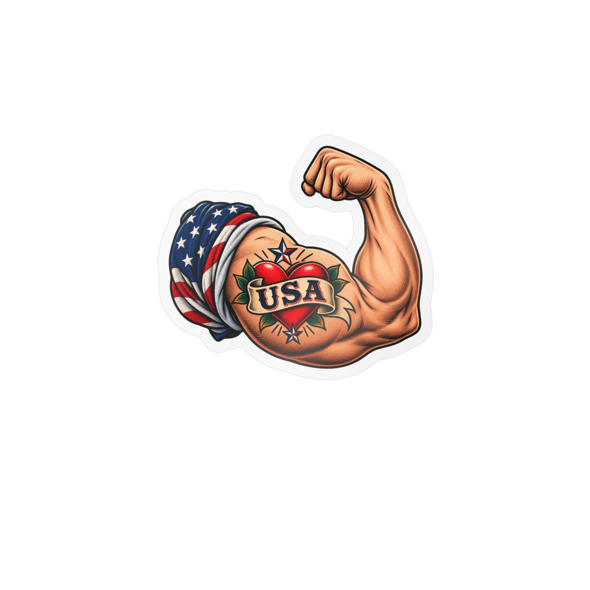 USA Muscle Arm Vinyl Sticker — Patriotic Kiss-Cut Decal