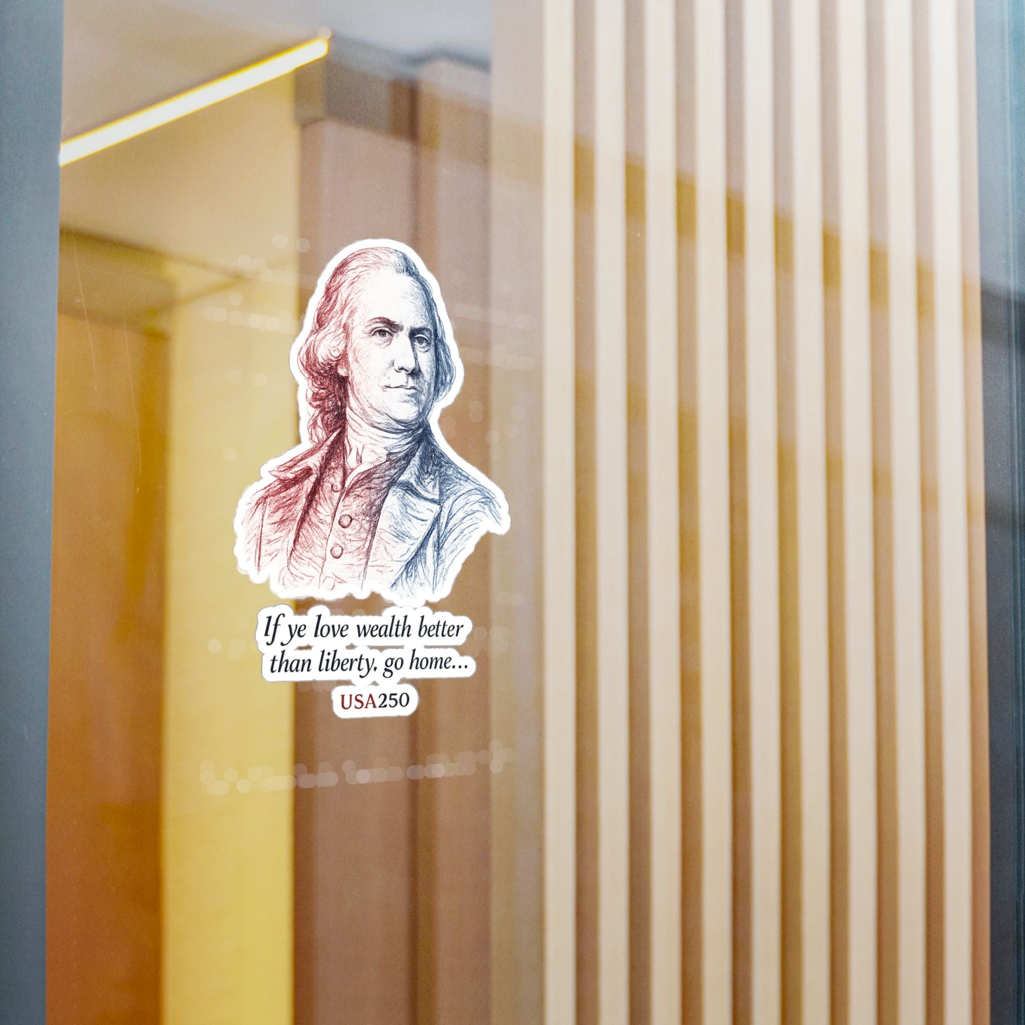 Kiss-Cut Vinyl Sticker — Samuel Adams Portrait with Quote “If you love wealth better than liberty, go home…”