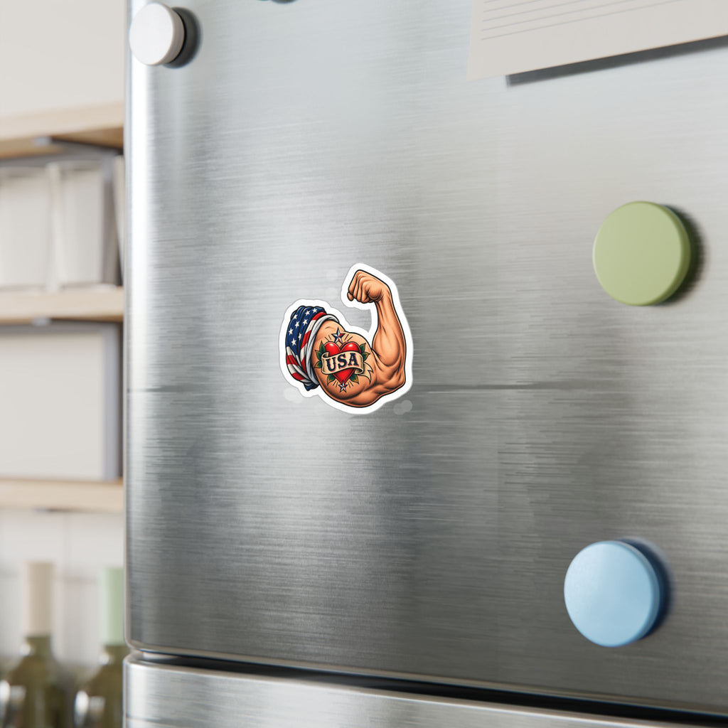 USA Muscle Arm Vinyl Sticker — Patriotic Kiss-Cut Decal