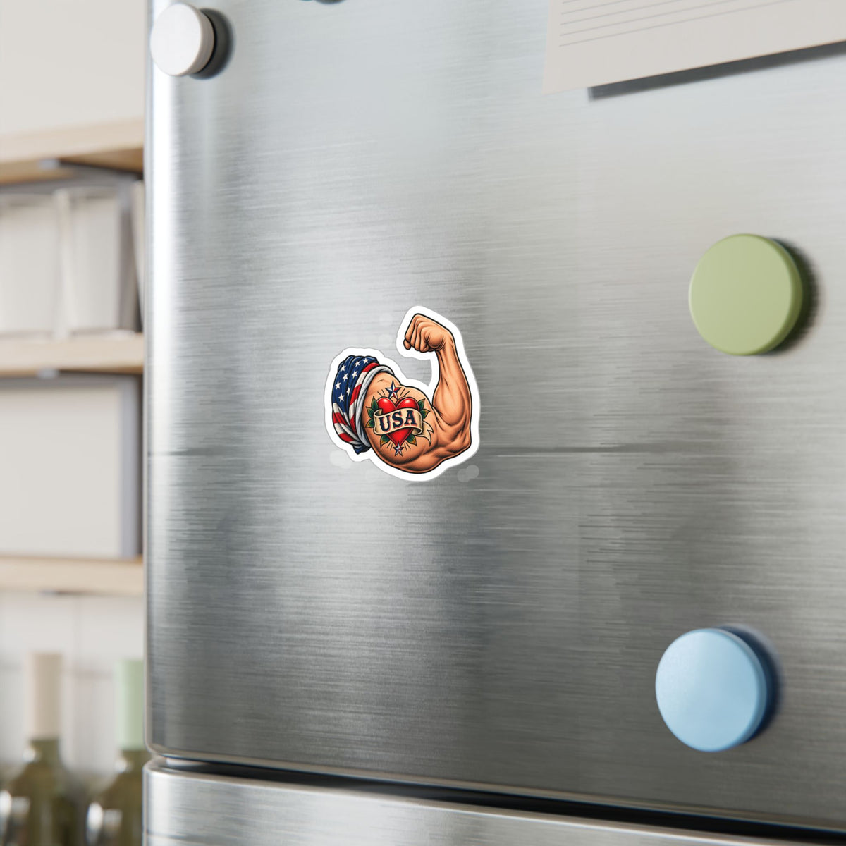 USA Muscle Arm Vinyl Sticker — Patriotic Kiss-Cut Decal