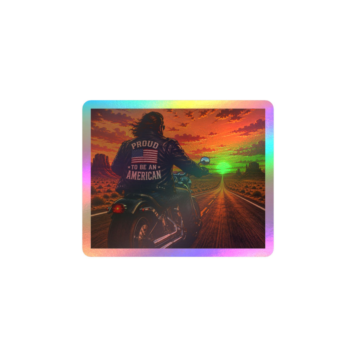 American Biker Sunset Decal - "Proud To Be An American" Kiss-Cut Vinyl Sticker