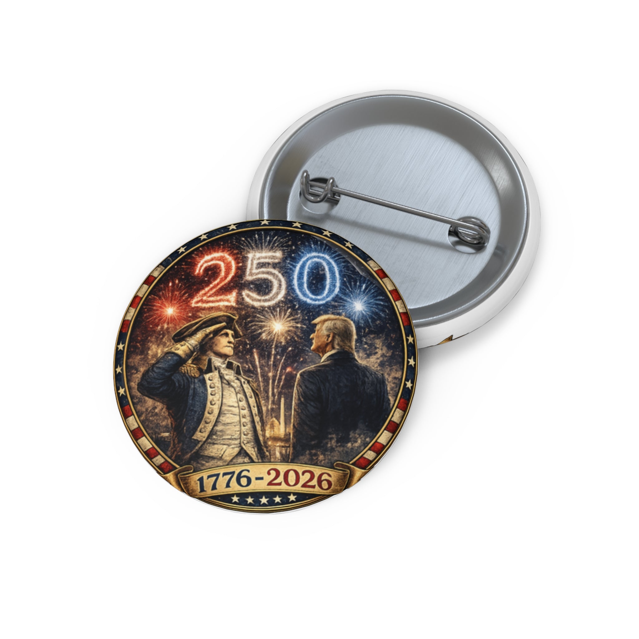 250th USA Bicentennial Pin Button – 1776–2026 Patriotic Fireworks Lapel Pin