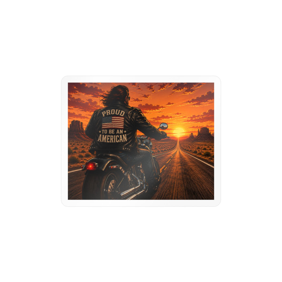 American Biker Sunset Decal - "Proud To Be An American" Kiss-Cut Vinyl Sticker