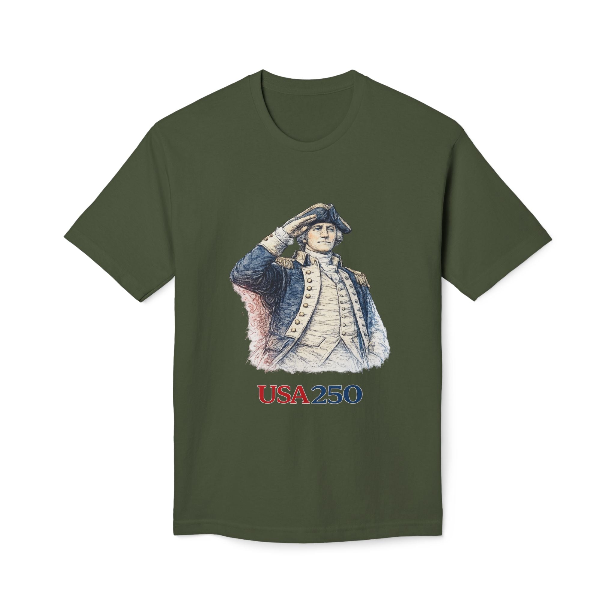 USA 250 Patriotic T-Shirt — Colonial Soldier Salute