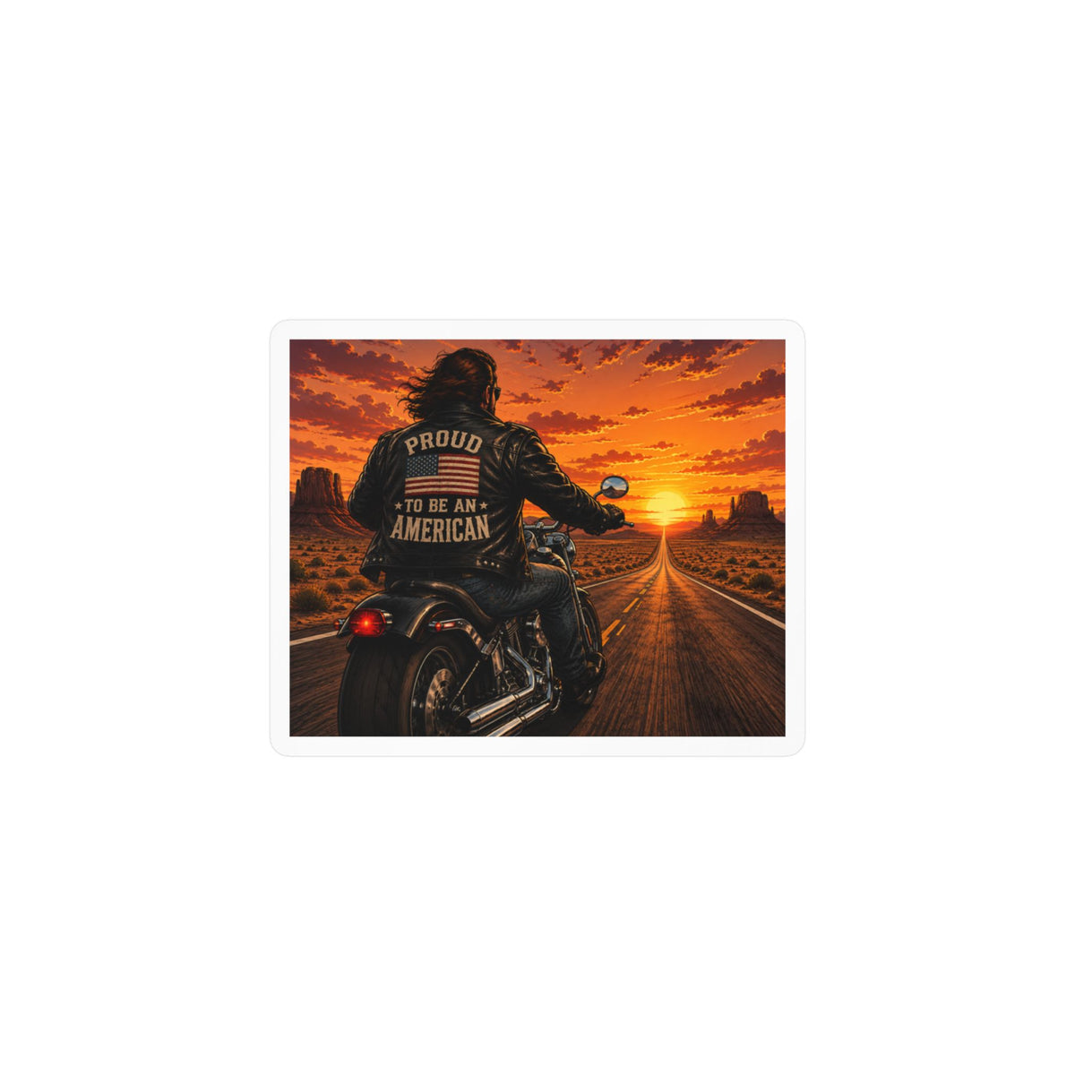 American Biker Sunset Decal - "Proud To Be An American" Kiss-Cut Vinyl Sticker