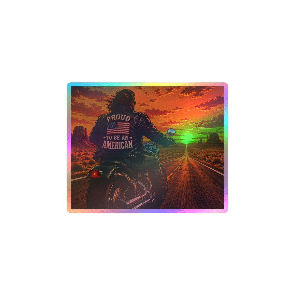 American Biker Sunset Decal - "Proud To Be An American" Kiss-Cut Vinyl Sticker