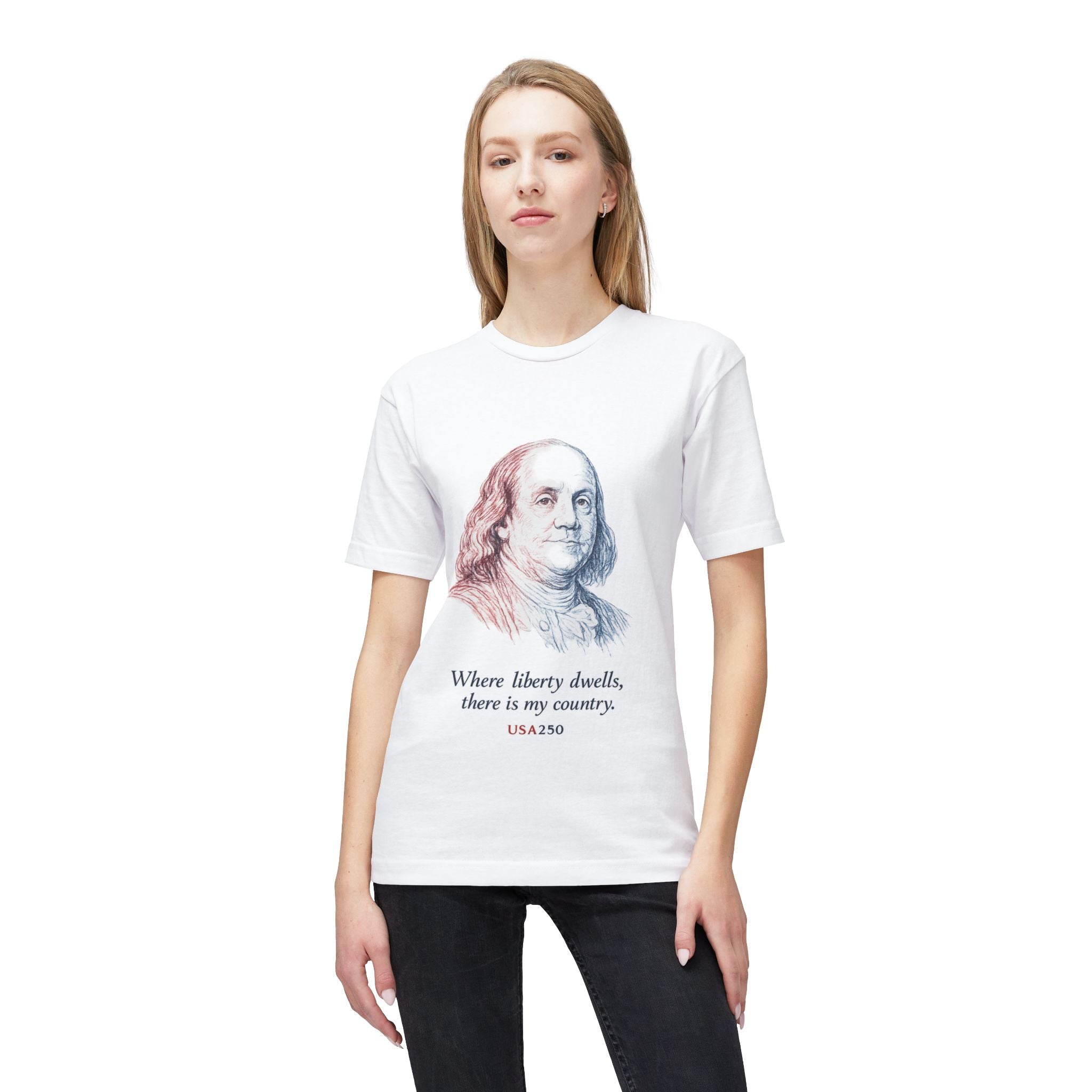 Benjamin Franklin Liberty Quote T-Shirt — "Where liberty dwells, there is my country" Patriotic Tee