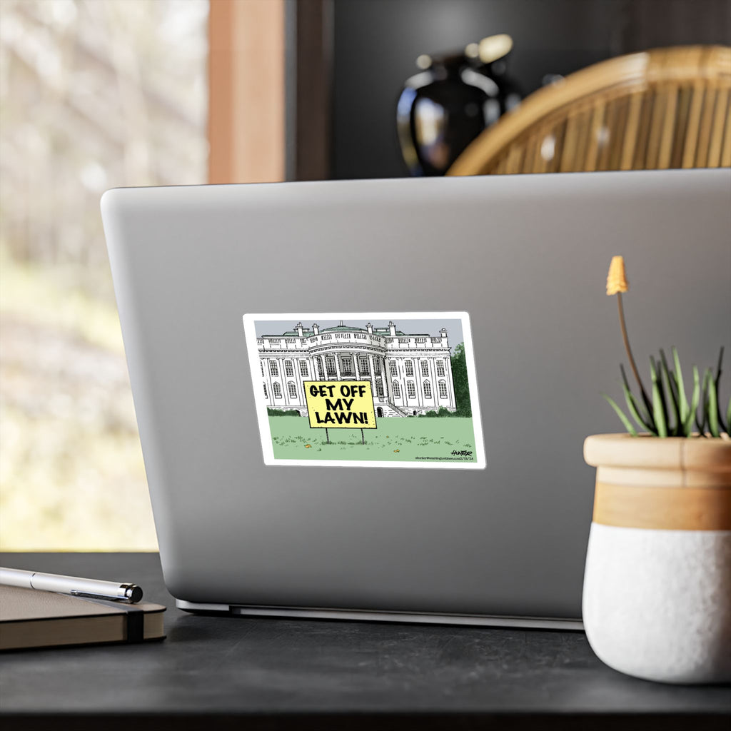 "Get Off My Lawn" White House Political Cartoon Kiss-Cut Decal - Alexander Hunter (The Washington Times)