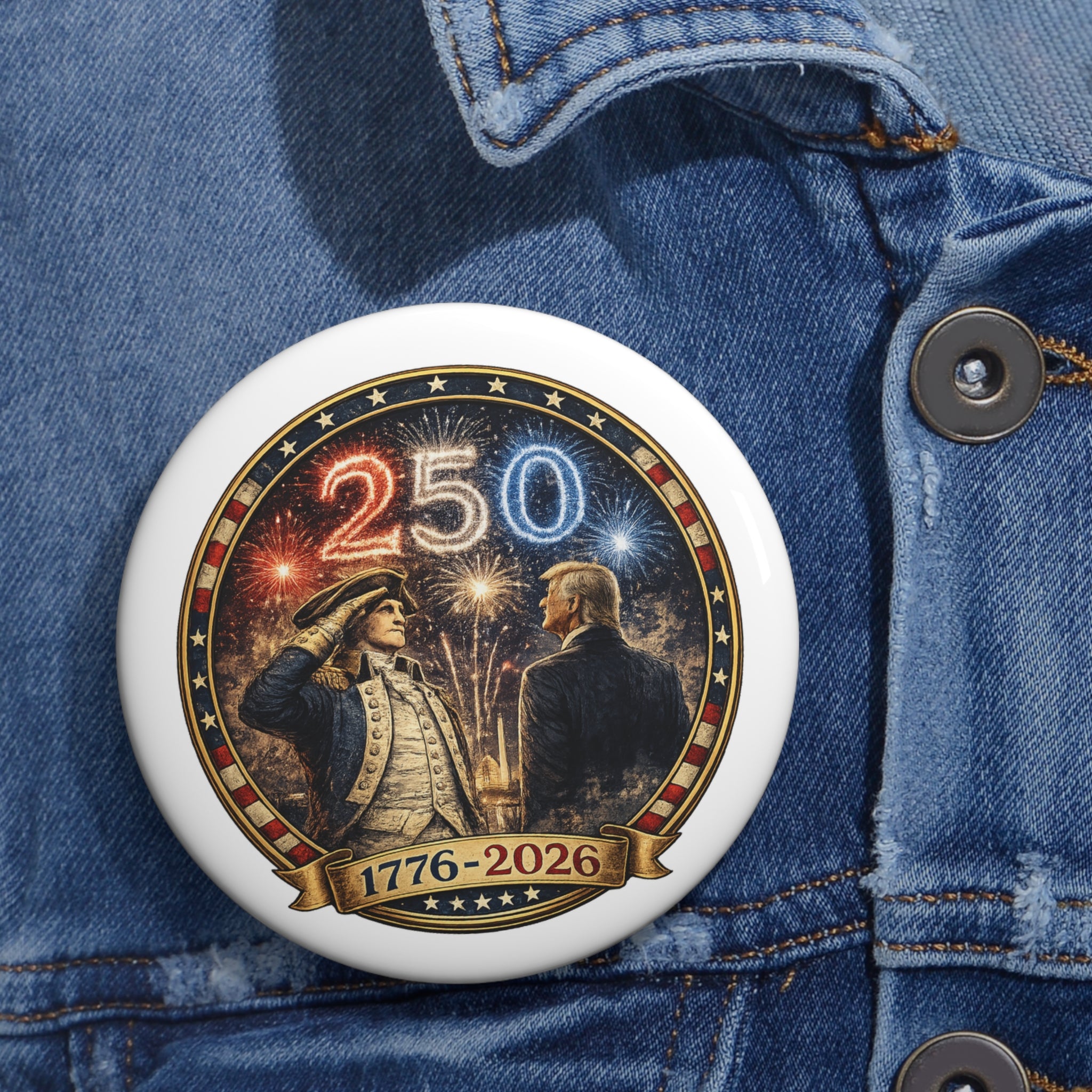 250th USA Bicentennial Pin Button – 1776–2026 Patriotic Fireworks Lapel Pin