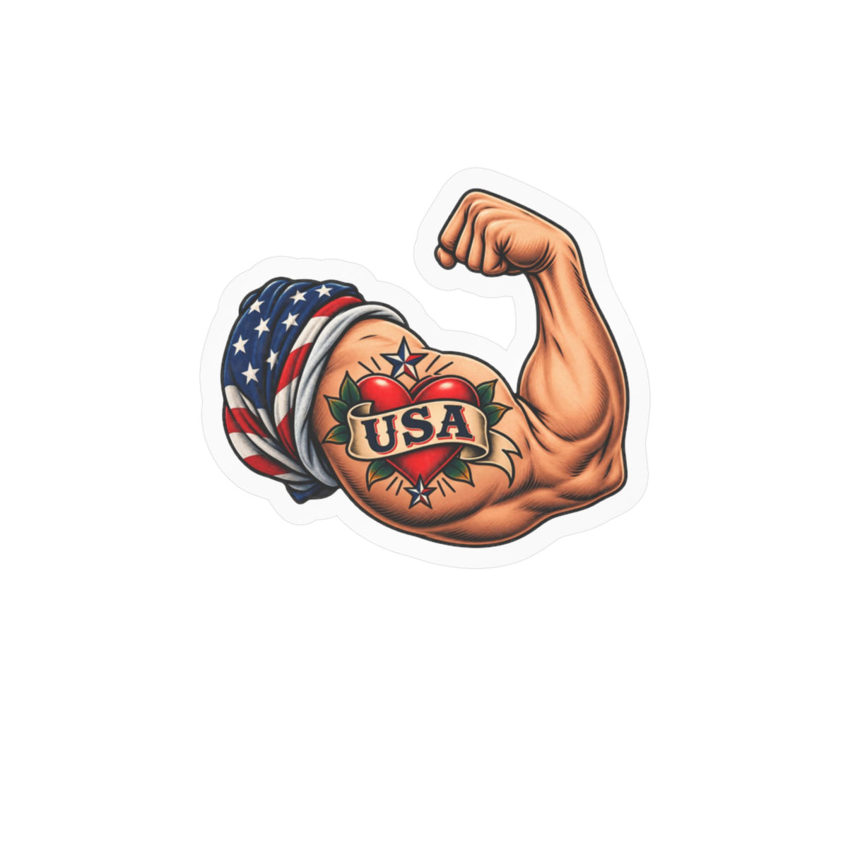 USA Muscle Arm Vinyl Sticker — Patriotic Kiss-Cut Decal