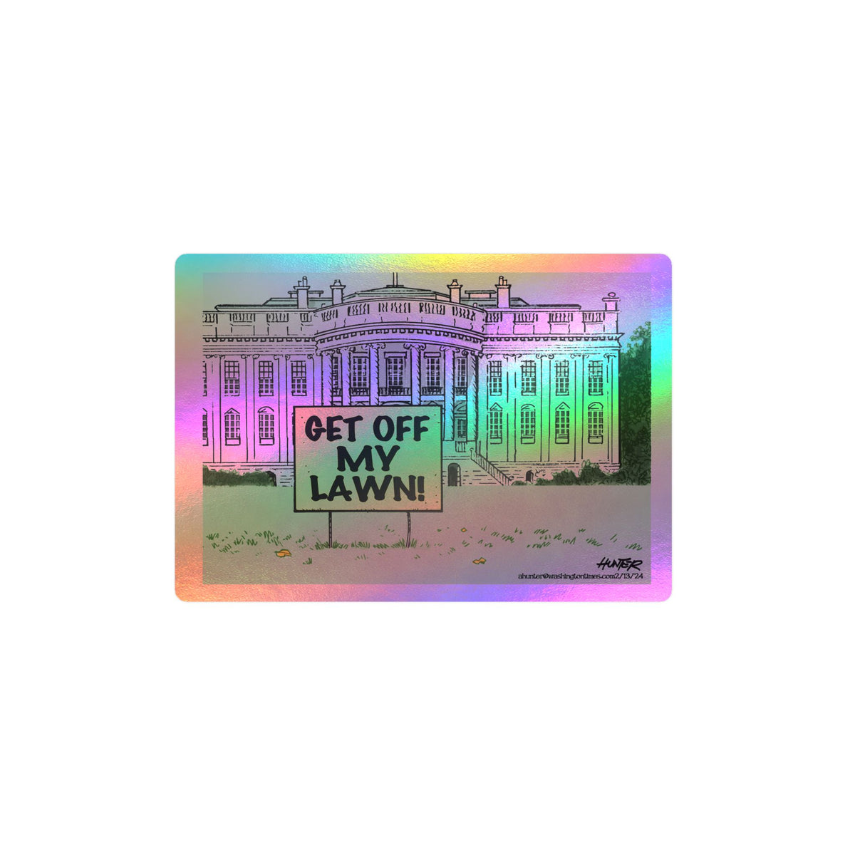"Get Off My Lawn" White House Political Cartoon Kiss-Cut Decal - Alexander Hunter (The Washington Times)